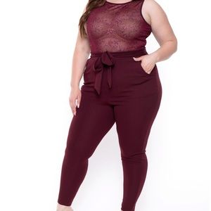 PLUS SIZE ELANI SPARKLE JUMPSUIT- BURGUNDY